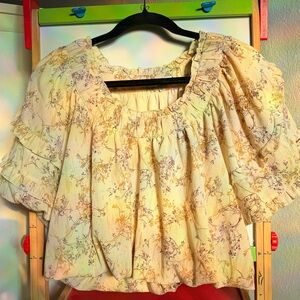 Moon River Floral Puff Sleeve Blouse - Cream